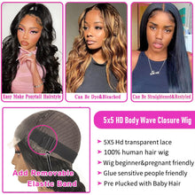 Load image into Gallery viewer, 5X5 HD Lace Closure Wigs Human Hair Glueless Wigs Human Hair Pre Plucked 180% Density 5X5 Body Wave Closure Wig Brazilian Human Hair Wigs for Black Women 20 Inch
