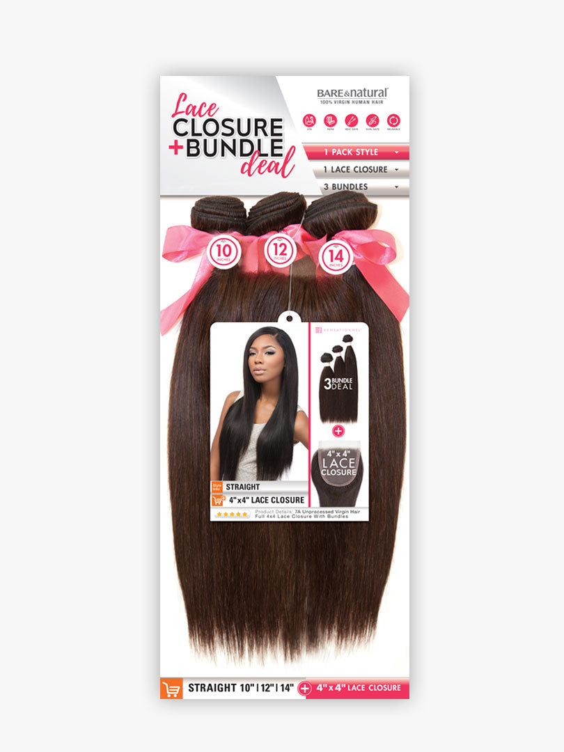 B&N Lace Closure & Bundle, Straight